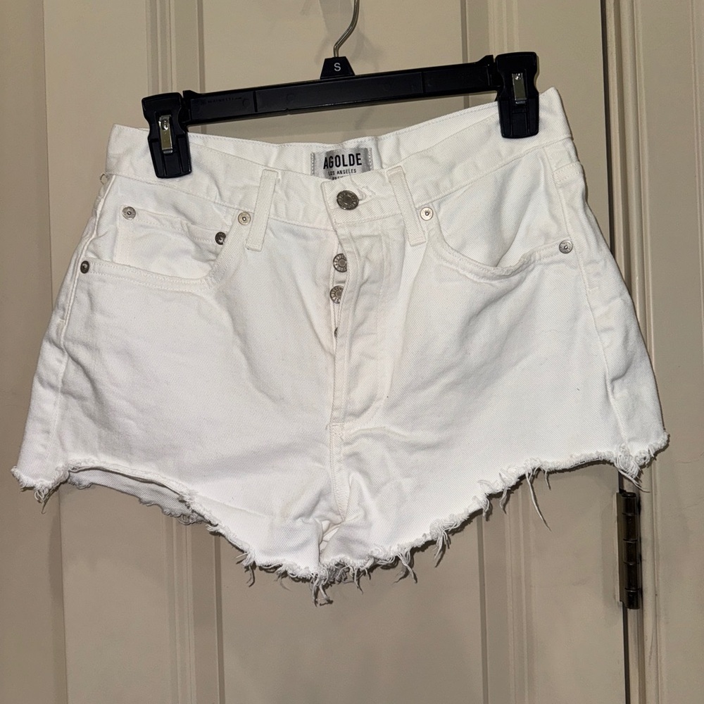 Agolde White Jean Shorts Distressed High-Waisted